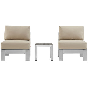 Shore 3 Piece Outdoor Patio Aluminum Sectional Sofa Set Silver Beige EEI-2598-SLV-BEI