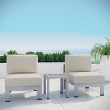 Shore 3 Piece Outdoor Patio Aluminum Sectional Sofa Set Silver Beige EEI-2598-SLV-BEI