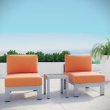 Shore 3 Piece Outdoor Patio Aluminum Sectional Sofa Set Silver Orange EEI-2598-SLV-ORA