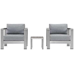 Shore 3 Piece Outdoor Patio Aluminum Set Silver Gray EEI-2599-SLV-GRY