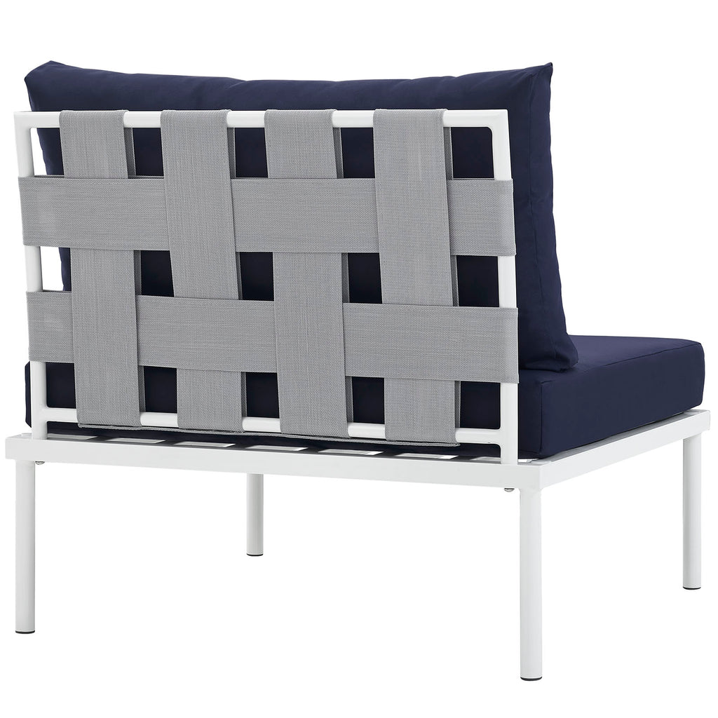 Harmony Armless Outdoor Patio Aluminum Chair White Navy EEI-2600-WHI-NAV