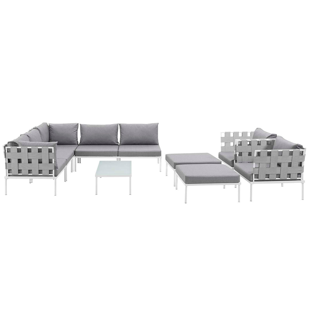 Harmony 10 Piece Outdoor Patio Aluminum Sectional Sofa Set White Gray EEI-2616-WHI-GRY-SET