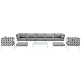 Harmony 10 Piece Outdoor Patio Aluminum Sectional Sofa Set White Gray EEI-2616-WHI-GRY-SET