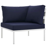 Harmony 7 Piece Outdoor Patio Aluminum Sectional Sofa Set White Navy EEI-2617-WHI-NAV-SET