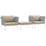 Harmony 3 Piece Outdoor Patio Aluminum Sectional Sofa Set White Beige EEI-2618-WHI-BEI-SET