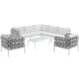 Harmony 8 Piece Outdoor Patio Aluminum Sectional Sofa Set White White EEI-2619-WHI-WHI-SET
