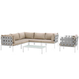 Harmony 7 Piece Outdoor Patio Aluminum Sectional Sofa Set White Beige EEI-2620-WHI-BEI-SET