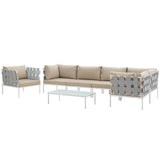 Harmony 7 Piece Outdoor Patio Aluminum Sectional Sofa Set White Beige EEI-2620-WHI-BEI-SET