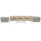 Harmony 7 Piece Outdoor Patio Aluminum Sectional Sofa Set White Beige EEI-2620-WHI-BEI-SET