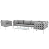 Harmony 7 Piece Outdoor Patio Aluminum Sectional Sofa Set White Gray EEI-2620-WHI-GRY-SET