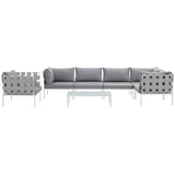 Harmony 7 Piece Outdoor Patio Aluminum Sectional Sofa Set White Gray EEI-2620-WHI-GRY-SET