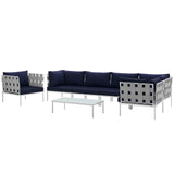 Harmony 7 Piece Outdoor Patio Aluminum Sectional Sofa Set White Navy EEI-2620-WHI-NAV-SET