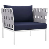 Harmony 7 Piece Outdoor Patio Aluminum Sectional Sofa Set White Navy EEI-2620-WHI-NAV-SET