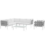 Harmony 7 Piece Outdoor Patio Aluminum Sectional Sofa Set White White EEI-2620-WHI-WHI-SET