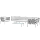 Harmony 7 Piece Outdoor Patio Aluminum Sectional Sofa Set White White EEI-2620-WHI-WHI-SET