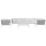 Harmony 7 Piece Outdoor Patio Aluminum Sectional Sofa Set White White EEI-2620-WHI-WHI-SET