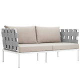 Harmony 5 Piece Outdoor Patio Aluminum Sectional Sofa Set White Beige EEI-2621-WHI-BEI-SET