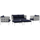 Harmony 5 Piece Outdoor Patio Aluminum Sectional Sofa Set White Navy EEI-2621-WHI-NAV-SET