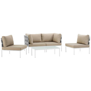 Harmony 5 Piece Outdoor Patio Aluminum Sectional Sofa Set White Beige EEI-2622-WHI-BEI-SET