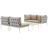 Harmony 5 Piece Outdoor Patio Aluminum Sectional Sofa Set White Beige EEI-2622-WHI-BEI-SET