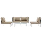 Harmony 5 Piece Outdoor Patio Aluminum Sectional Sofa Set White Beige EEI-2622-WHI-BEI-SET