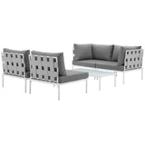 Harmony 5 Piece Outdoor Patio Aluminum Sectional Sofa Set White Gray EEI-2622-WHI-GRY-SET