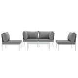 Harmony 5 Piece Outdoor Patio Aluminum Sectional Sofa Set White Gray EEI-2622-WHI-GRY-SET