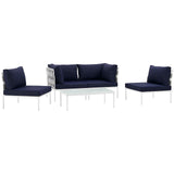 Harmony 5 Piece Outdoor Patio Aluminum Sectional Sofa Set White Navy EEI-2622-WHI-NAV-SET