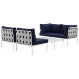 Harmony 5 Piece Outdoor Patio Aluminum Sectional Sofa Set White Navy EEI-2622-WHI-NAV-SET