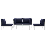 Harmony 5 Piece Outdoor Patio Aluminum Sectional Sofa Set White Navy EEI-2622-WHI-NAV-SET