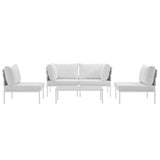 Harmony 5 Piece Outdoor Patio Aluminum Sectional Sofa Set White White EEI-2622-WHI-WHI-SET