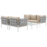 Harmony 5  Piece Outdoor Patio Aluminum Sectional Sofa Set White Beige EEI-2623-WHI-BEI-SET