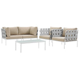 Harmony 5  Piece Outdoor Patio Aluminum Sectional Sofa Set White Beige EEI-2623-WHI-BEI-SET