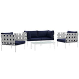 Harmony 5  Piece Outdoor Patio Aluminum Sectional Sofa Set White Navy EEI-2623-WHI-NAV-SET