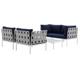 Harmony 5  Piece Outdoor Patio Aluminum Sectional Sofa Set White Navy EEI-2623-WHI-NAV-SET