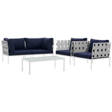 Harmony 5  Piece Outdoor Patio Aluminum Sectional Sofa Set White Navy EEI-2623-WHI-NAV-SET