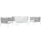 Harmony 5  Piece Outdoor Patio Aluminum Sectional Sofa Set White White EEI-2623-WHI-WHI-SET