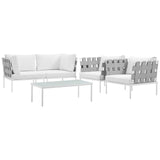 Harmony 5  Piece Outdoor Patio Aluminum Sectional Sofa Set White White EEI-2623-WHI-WHI-SET