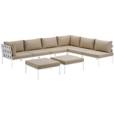 Harmony 8 Piece Outdoor Patio Aluminum Sectional Sofa Set White Beige EEI-2624-WHI-BEI-SET