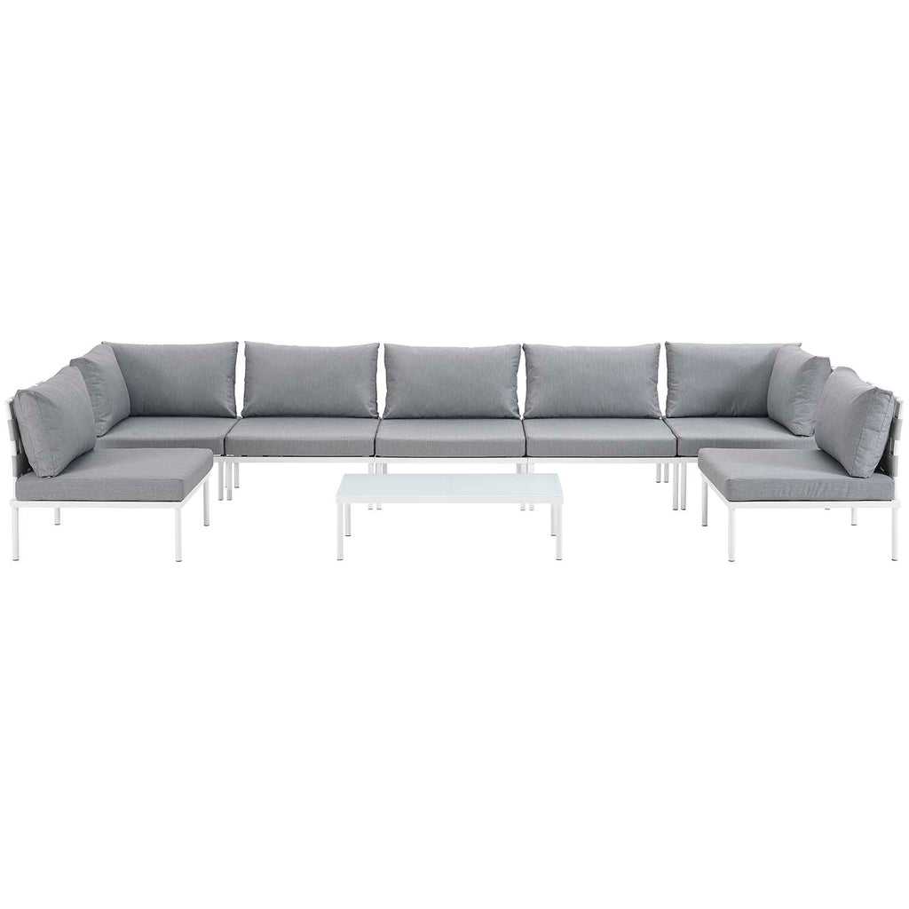 Harmony 8 Piece Outdoor Patio Aluminum Sectional Sofa Set White Gray EEI-2625-WHI-GRY-SET