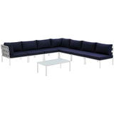 Harmony 8 Piece Outdoor Patio Aluminum Sectional Sofa Set White Navy EEI-2625-WHI-NAV-SET