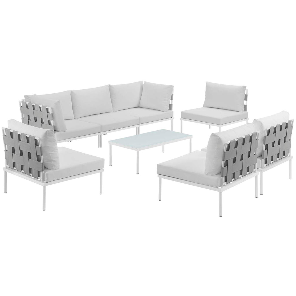 Harmony 8 Piece Outdoor Patio Aluminum Sectional Sofa Set White White EEI-2625-WHI-WHI-SET