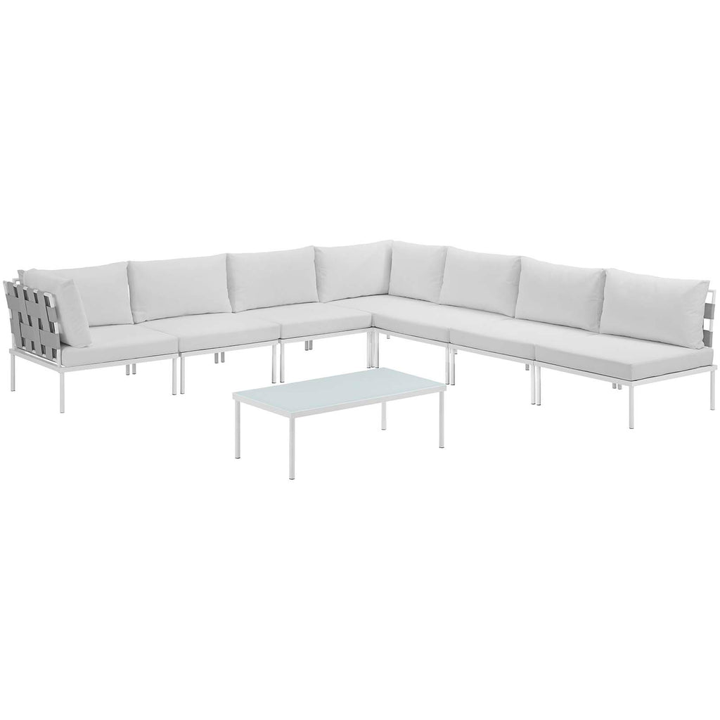 Harmony 8 Piece Outdoor Patio Aluminum Sectional Sofa Set White White EEI-2625-WHI-WHI-SET