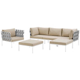 Harmony 6 Piece Outdoor Patio Aluminum Sectional Sofa Set White Beige EEI-2626-WHI-BEI-SET