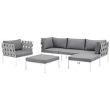 Harmony 6 Piece Outdoor Patio Aluminum Sectional Sofa Set White Gray EEI-2626-WHI-GRY-SET