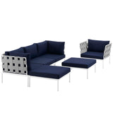 Harmony 6 Piece Outdoor Patio Aluminum Sectional Sofa Set White Navy EEI-2626-WHI-NAV-SET