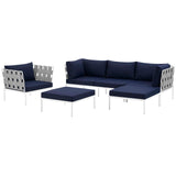 Harmony 6 Piece Outdoor Patio Aluminum Sectional Sofa Set White Navy EEI-2626-WHI-NAV-SET