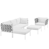 Harmony 6 Piece Outdoor Patio Aluminum Sectional Sofa Set White White EEI-2626-WHI-WHI-SET