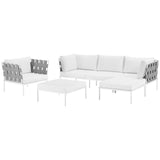 Harmony 6 Piece Outdoor Patio Aluminum Sectional Sofa Set White White EEI-2626-WHI-WHI-SET