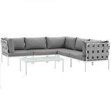 Harmony 6 Piece Outdoor Patio Aluminum Sectional Sofa Set White Gray EEI-2627-WHI-GRY-SET